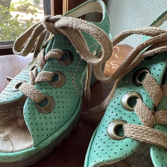 FLY LONDON Ylfa mint green lace up wedge sandals EU 36 / US 5.5-6 - Picture 8 of 9